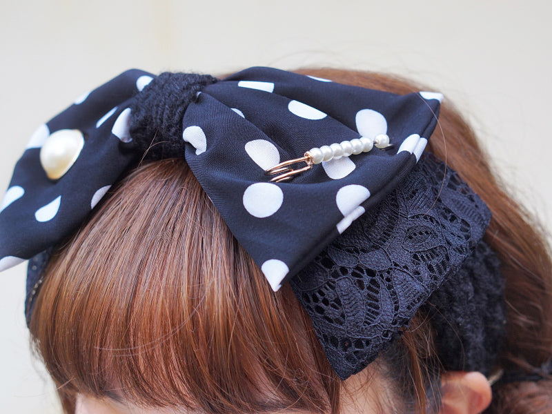 Polka Dot Knitted Bow Headband