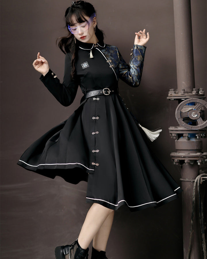 Chinese-style Frog Button Asymmetrical Dress