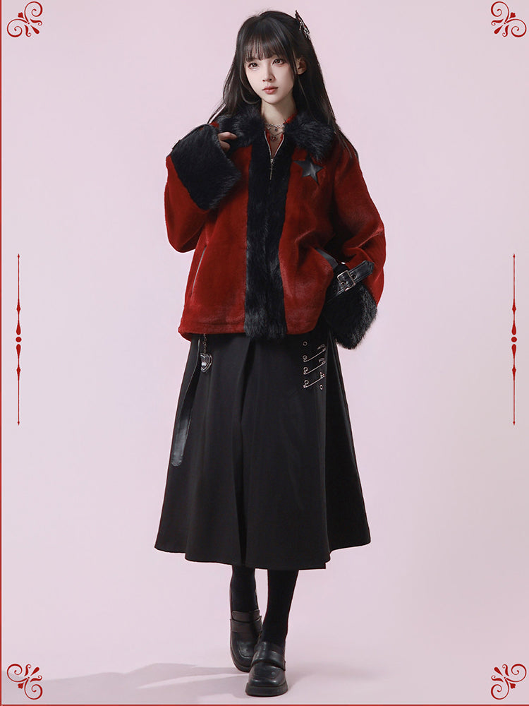 Punk Buckle Belted Safety Pin Skirt