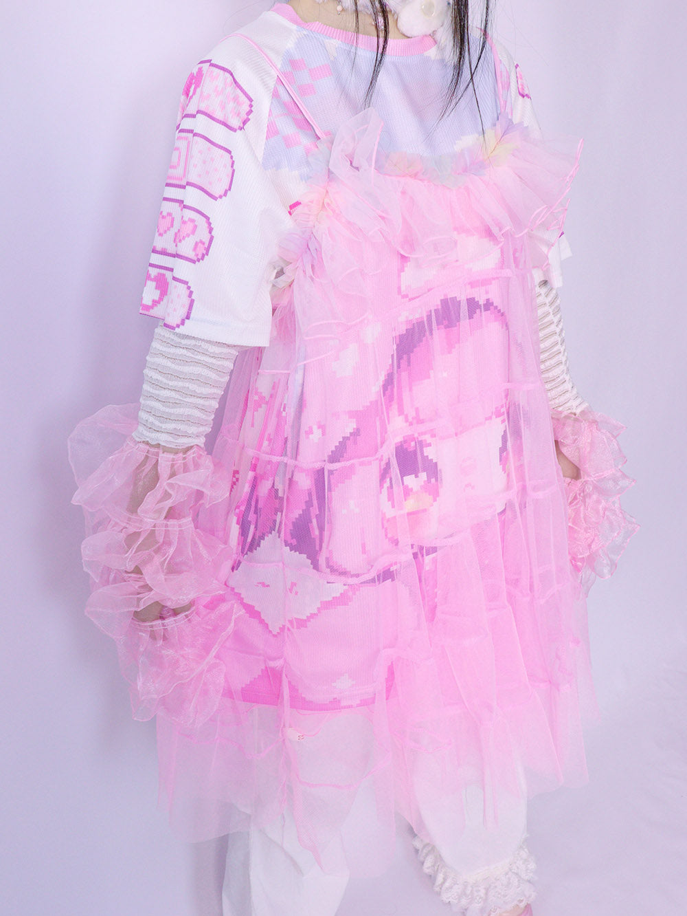 Pink Sheer Ruffle Tiered Cami Dress