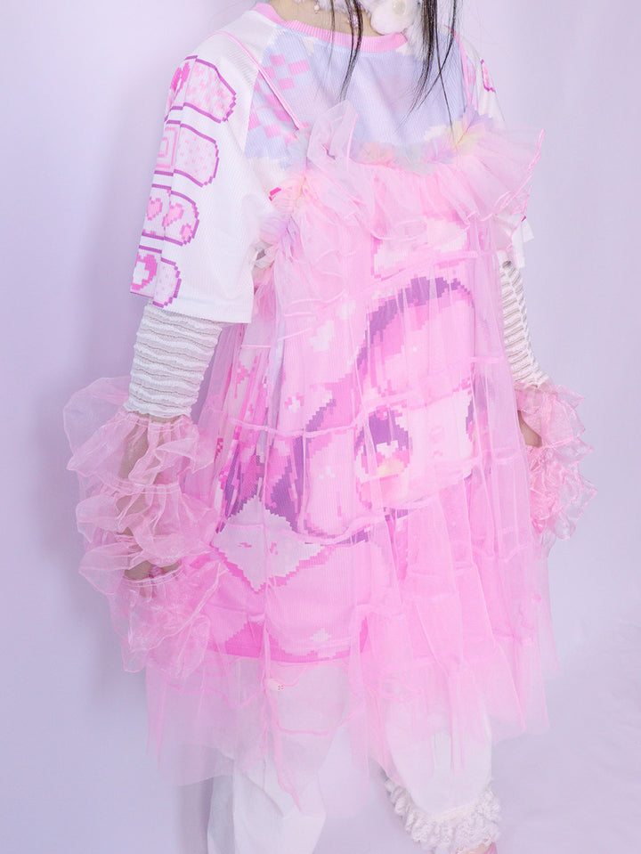 Pink Sheer Ruffle Tiered Cami Dress