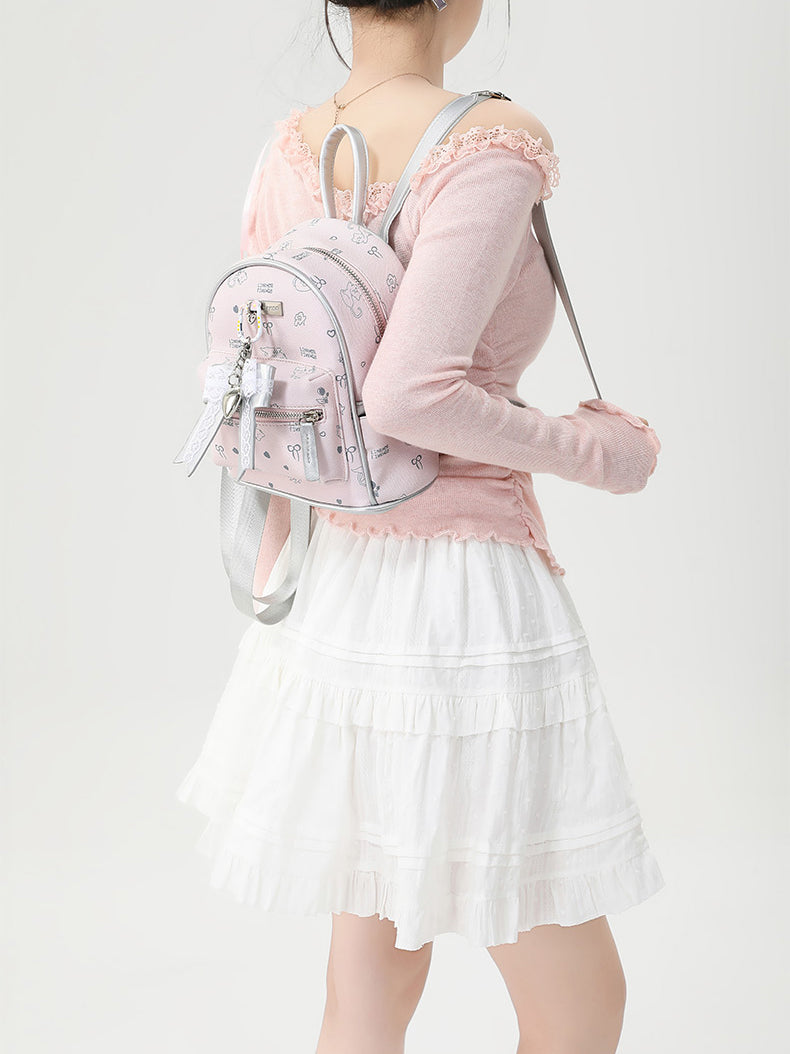 Pink Cute Cat Print Backpack