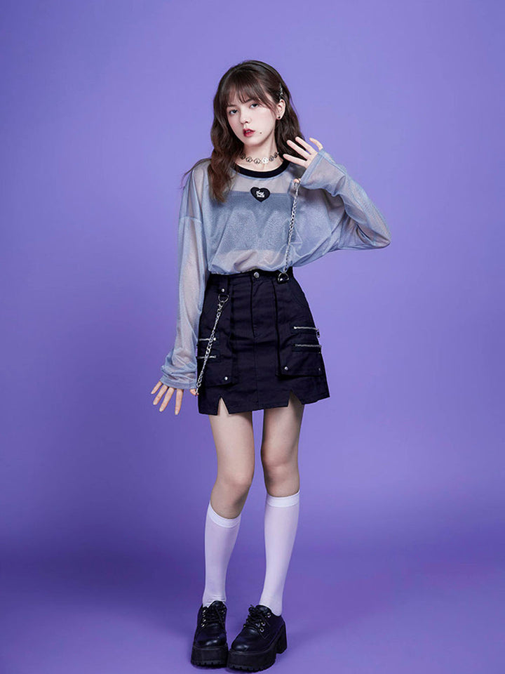 Black Heart Chain Utility Mini Skirt