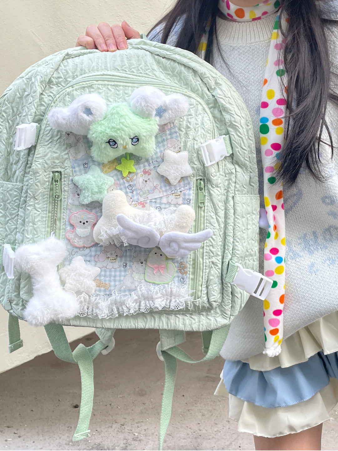 Pastel Mint Bubble Fabric Backpack