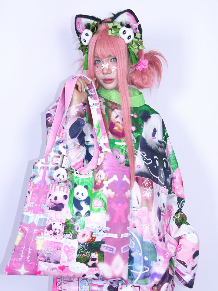 Pink Panda Collage Tote Bag