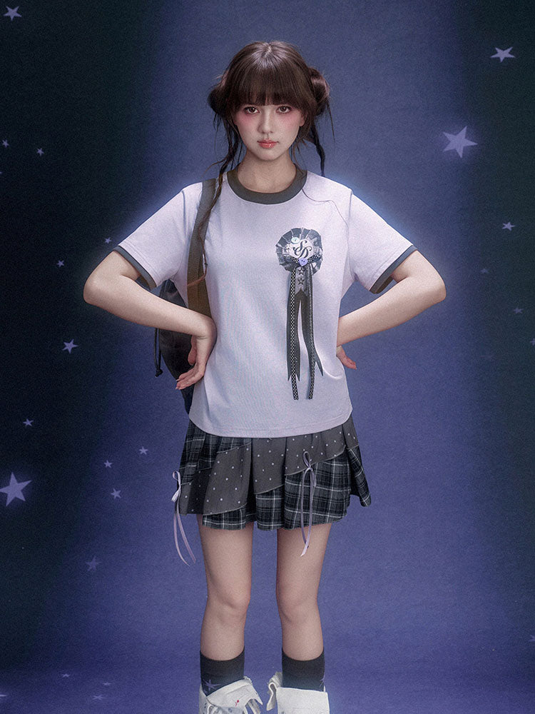 Lavender Ribbon Rosette Ringer T-shirt