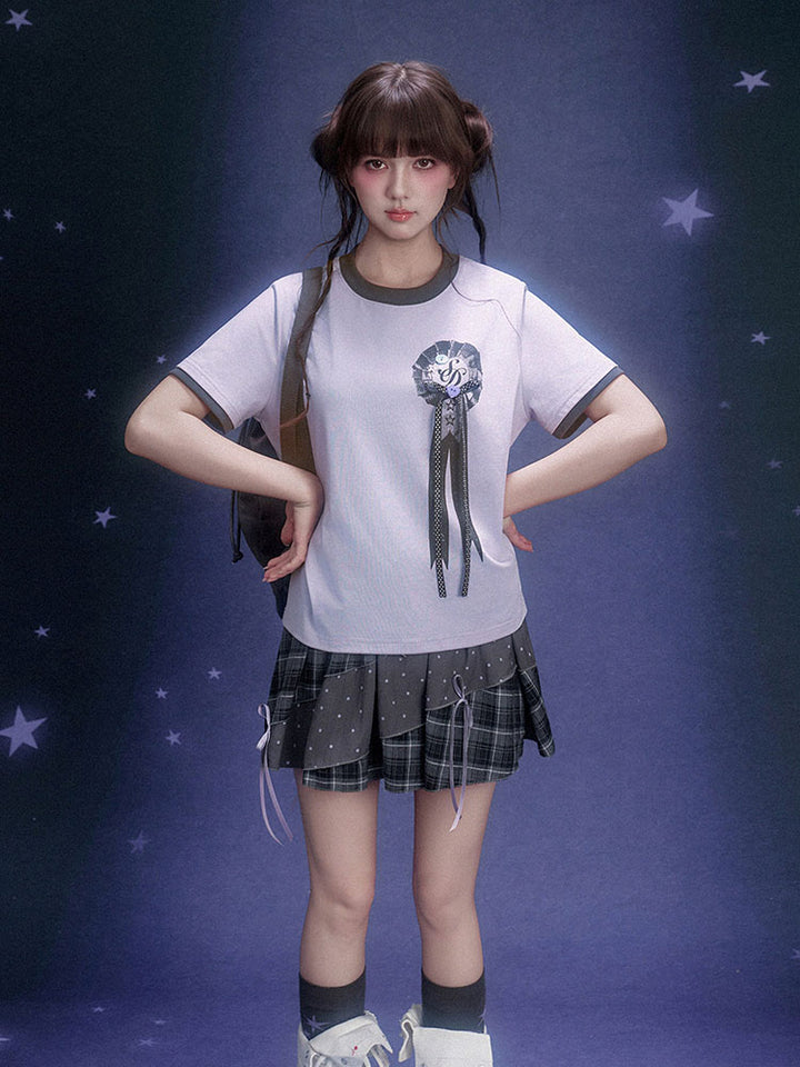 Lavender Ribbon Rosette Ringer T-shirt