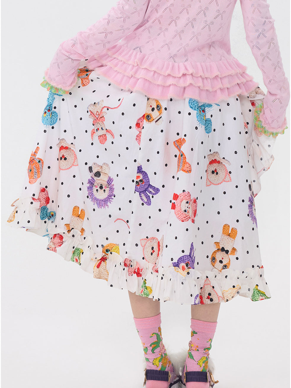 Cute Polka Dot Animal Ruffle Skirt