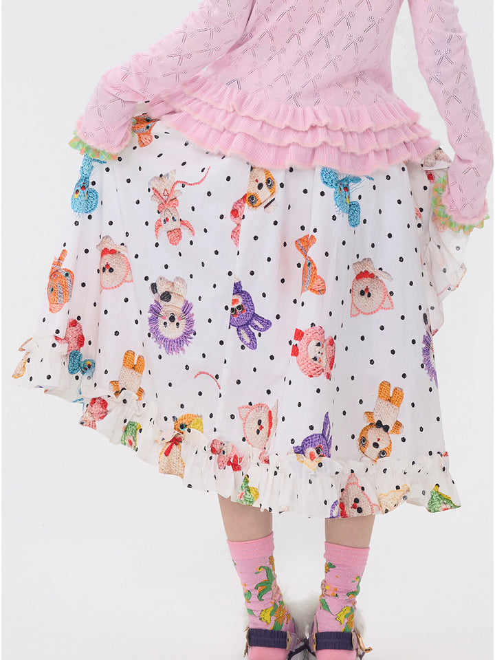 Cute Polka Dot Animal Ruffle Skirt