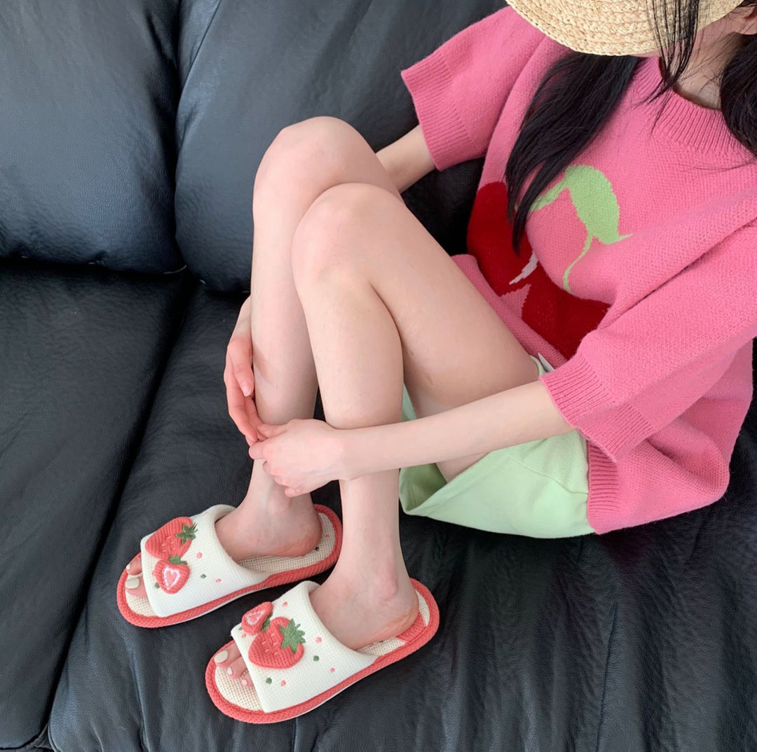 Cute Strawberry Linen Sandals