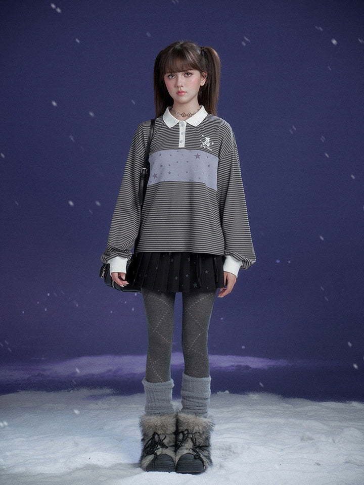 Preppy Striped Polo Top