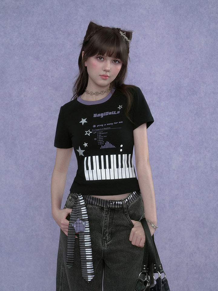 Y2K Piano Star Graphic Baby T-shirt