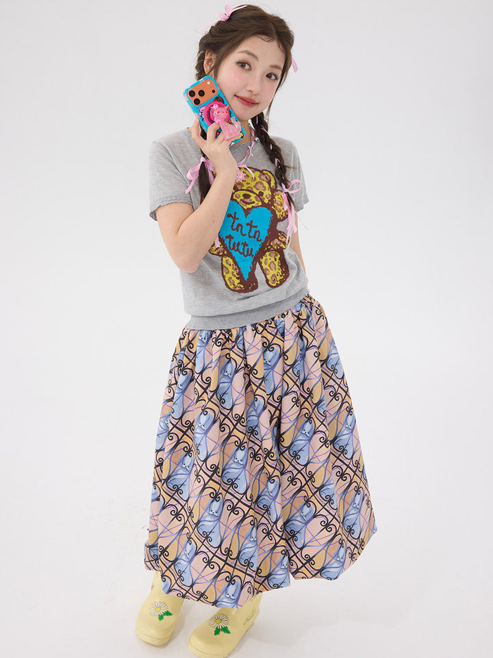 Pastel Animal Print Flare Skirt