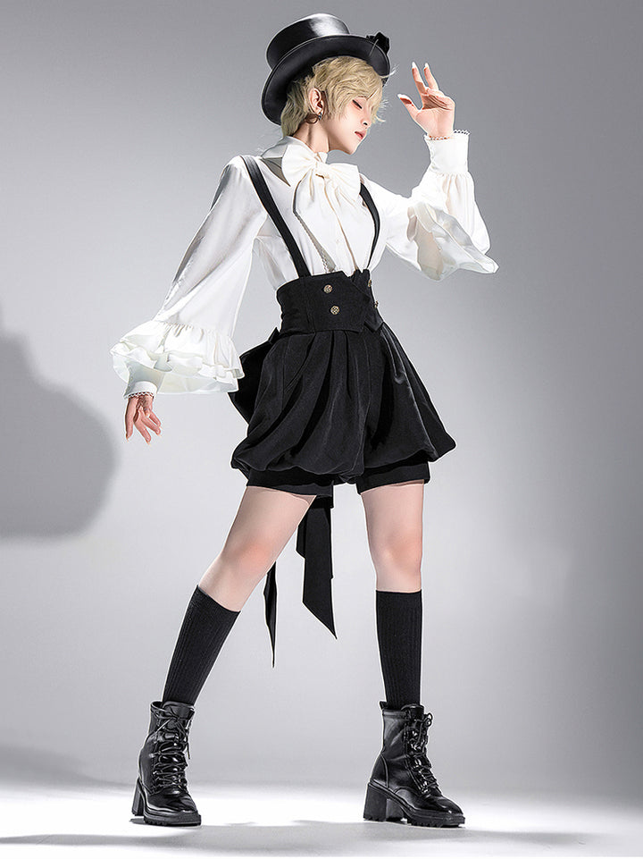 Elegant White Bow Blouse with Ruffle Sleeves