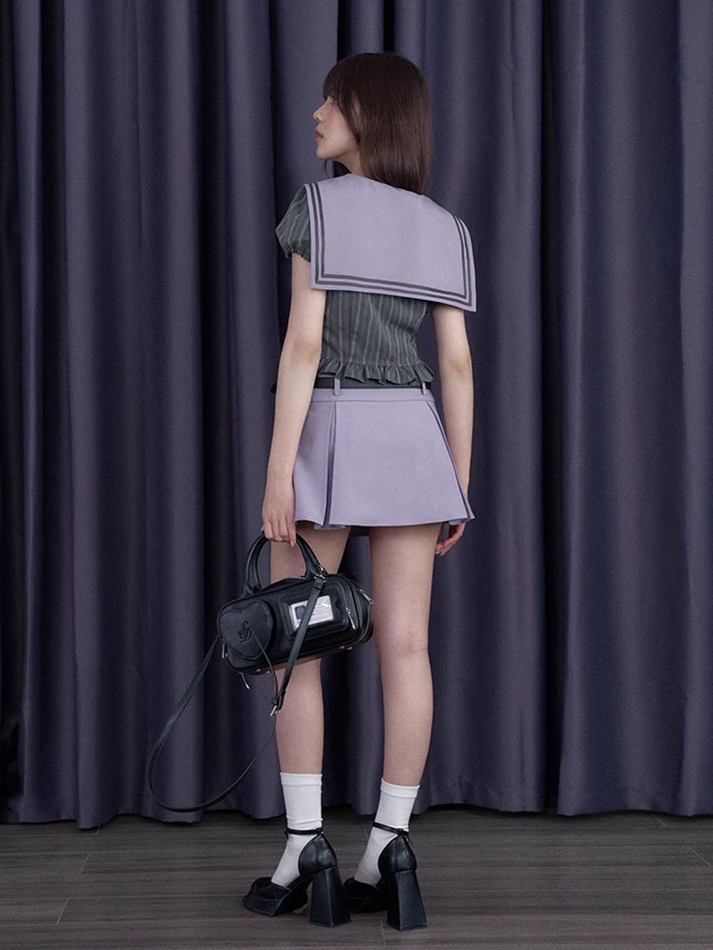 Lavender Layered Waist Belted Mini Skirt