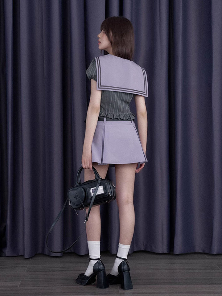 Lavender Layered Waist Belted Mini Skirt