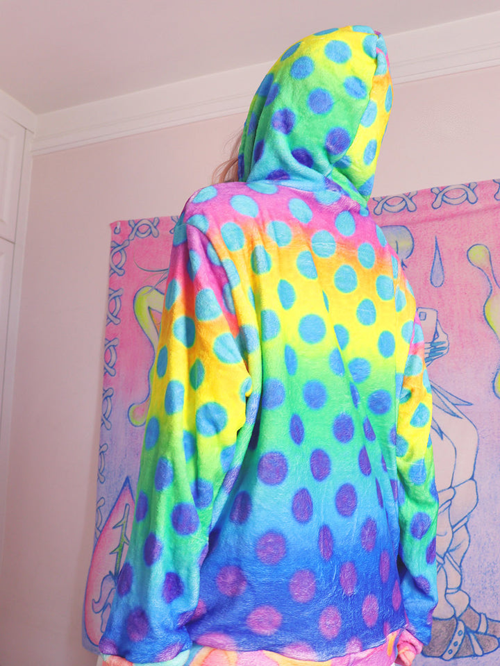 Rainbow Polka Dot Star Fuzzy Hoodie