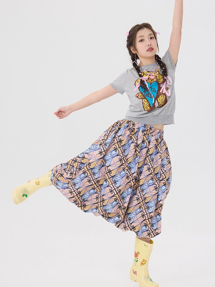 Pastel Animal Print Flare Skirt