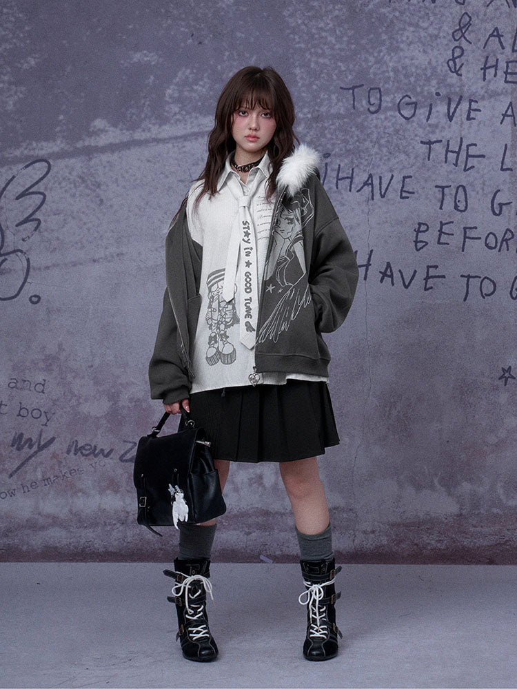 Subcul Jirai Anime Graphic Stripe Shirt With Tie