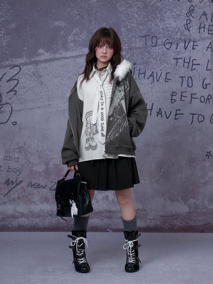 Subcul Jirai Anime Graphic Stripe Shirt With Tie