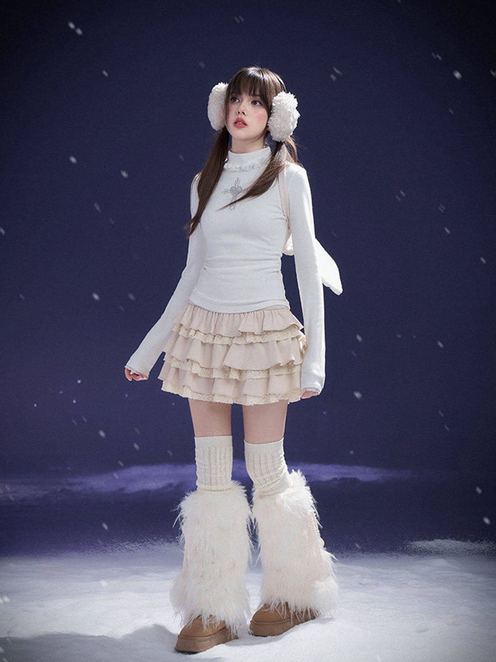 Cream Lace Trim Tiered Ruffle Mini Skirt