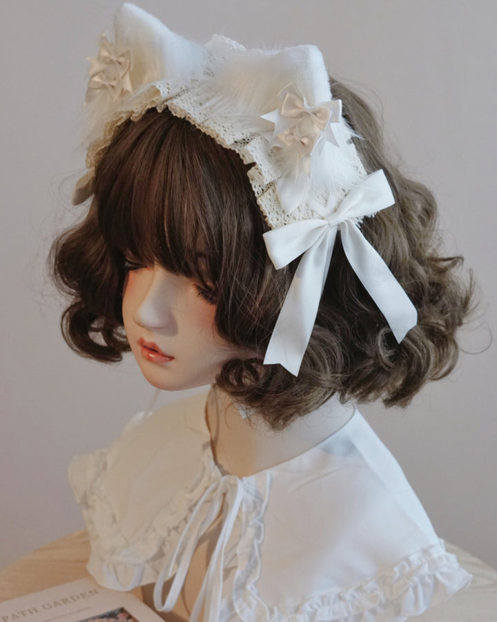 Japanese White Cat Ear Bow Headband