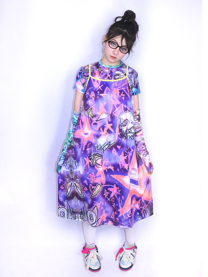 Purple Abstract Star Cami Midi Dress