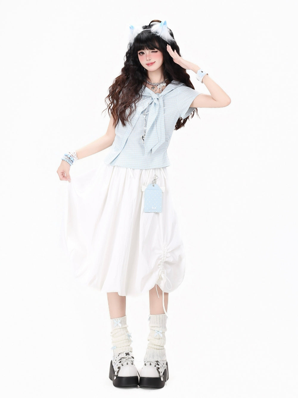 Pastel Plaid Sailor Bow Shirt