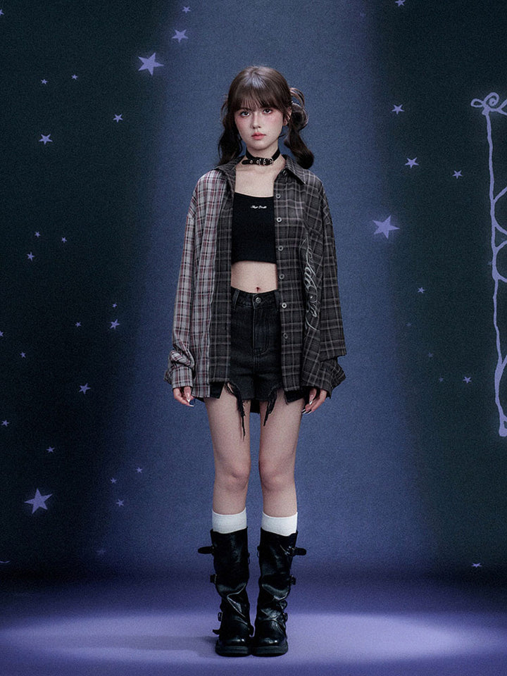 Colorblock Plaid Long Sleeve Shirt