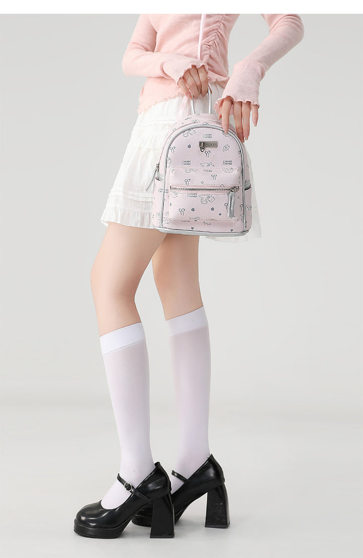 Pink Cute Cat Print Backpack