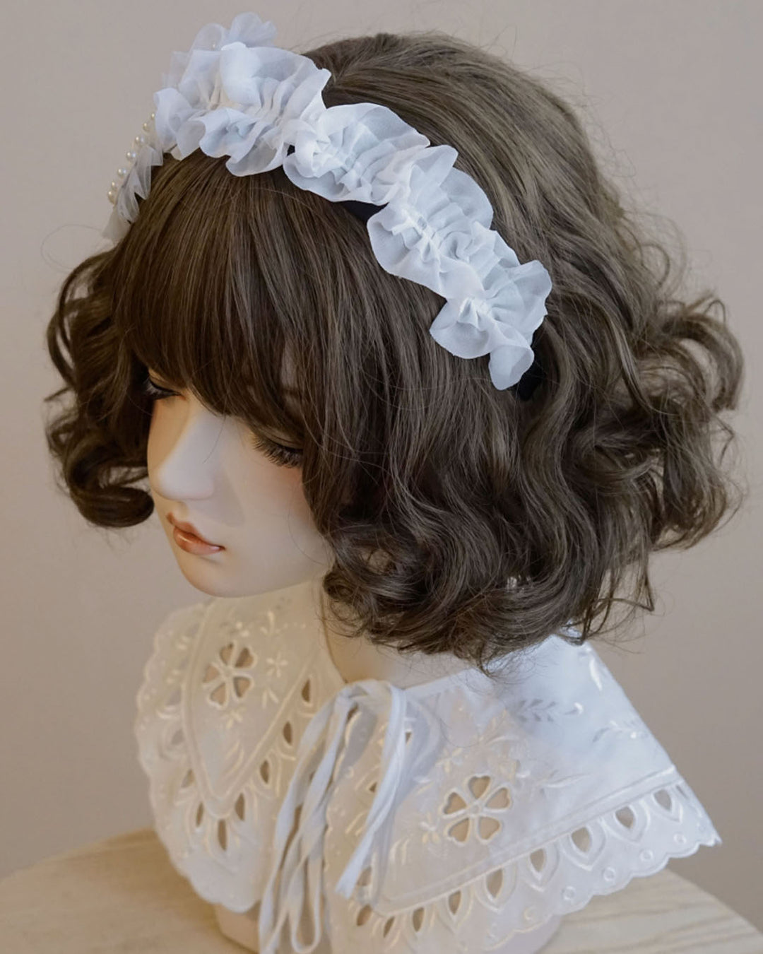 Lolita white bow lace heart headband