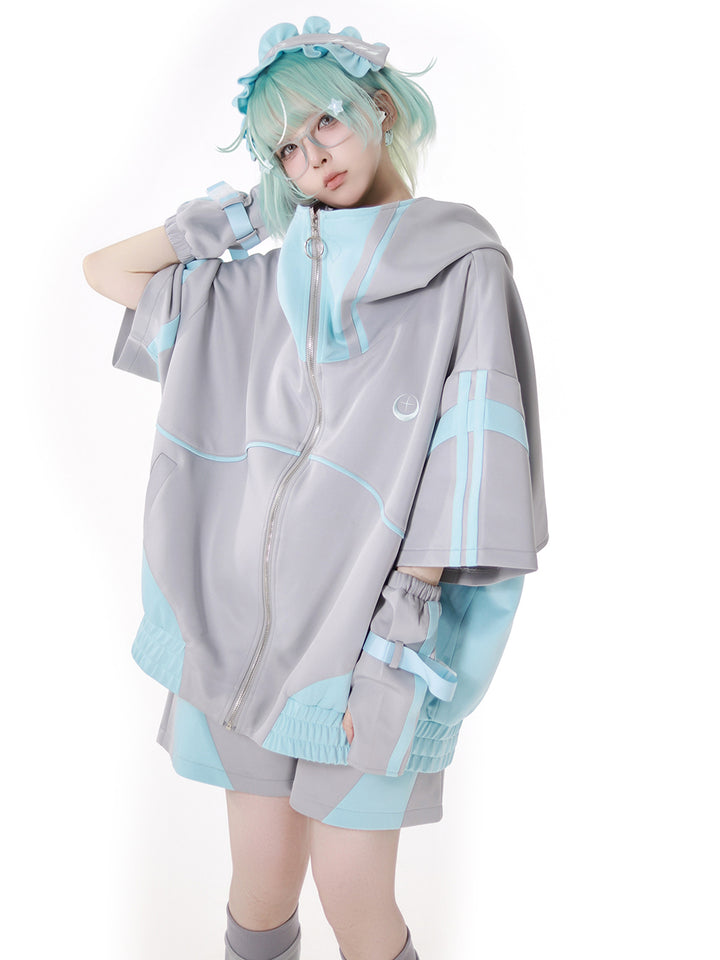 Cyber Y2K Hooded Jacket Shorts Pants Arm Sleeves Leg Warmers Headpiece