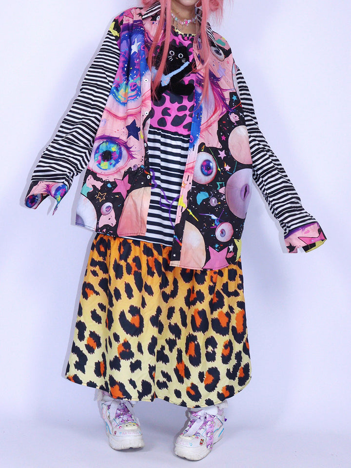 Pink Leopard Cat Patchwork Midi Dress