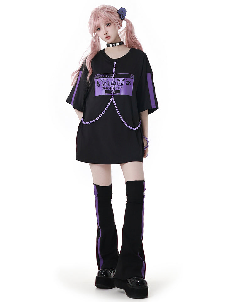 Cyber Y2K Pixel Tee Shorts Leg Warmers Hair Clip