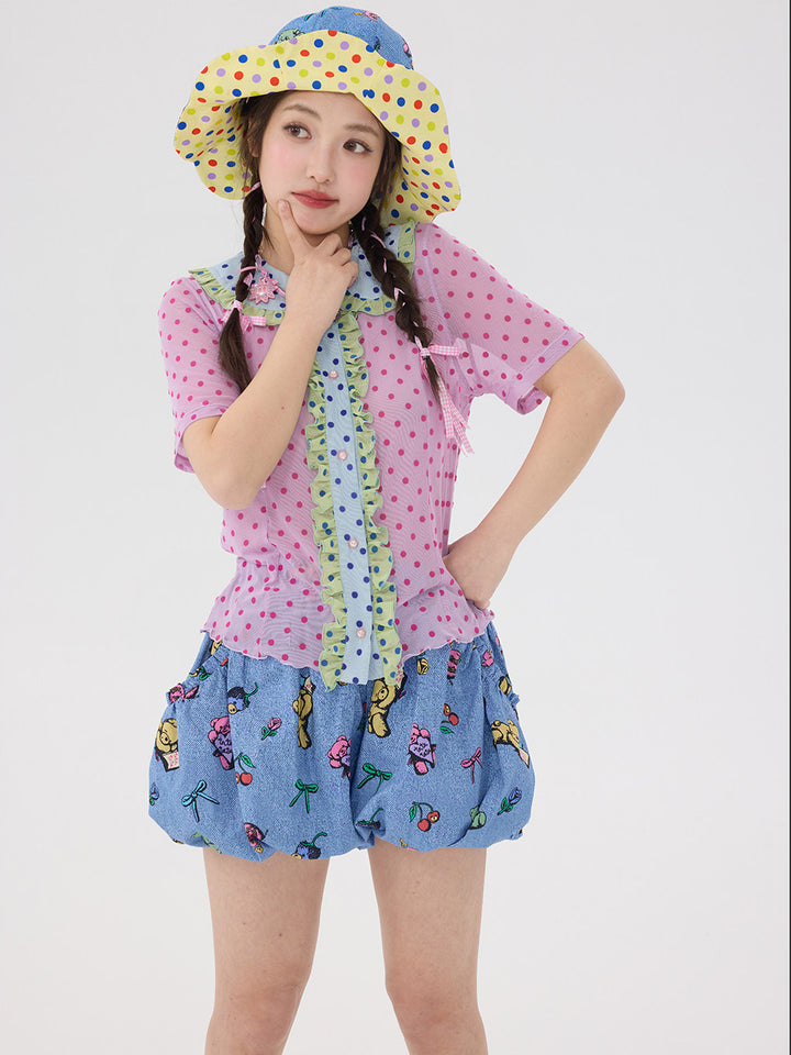 Pastel Bear Print Bubble Shorts