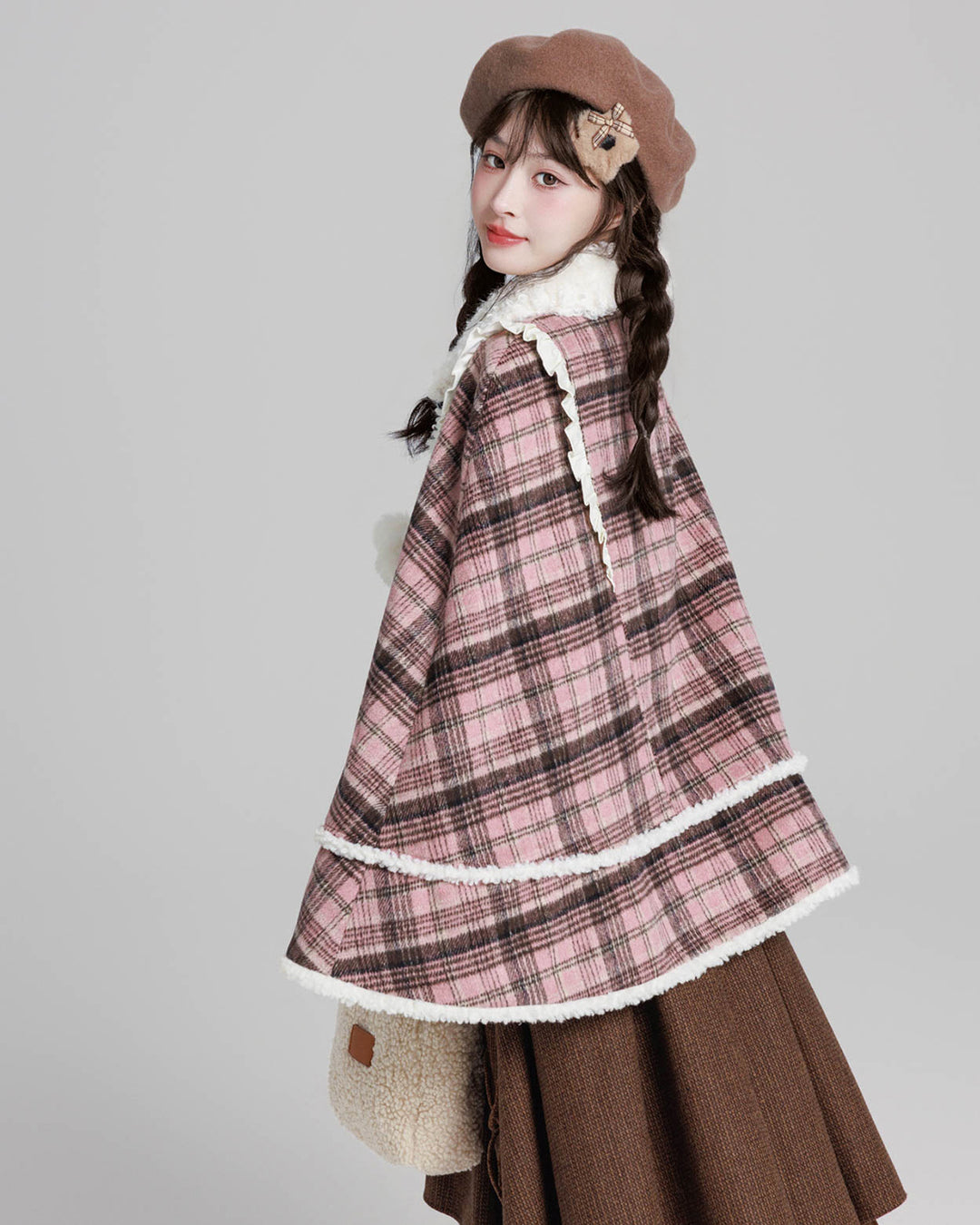 College-style Plaid Cape