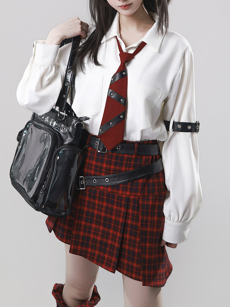 Punk Red Plaid Belted Skirt