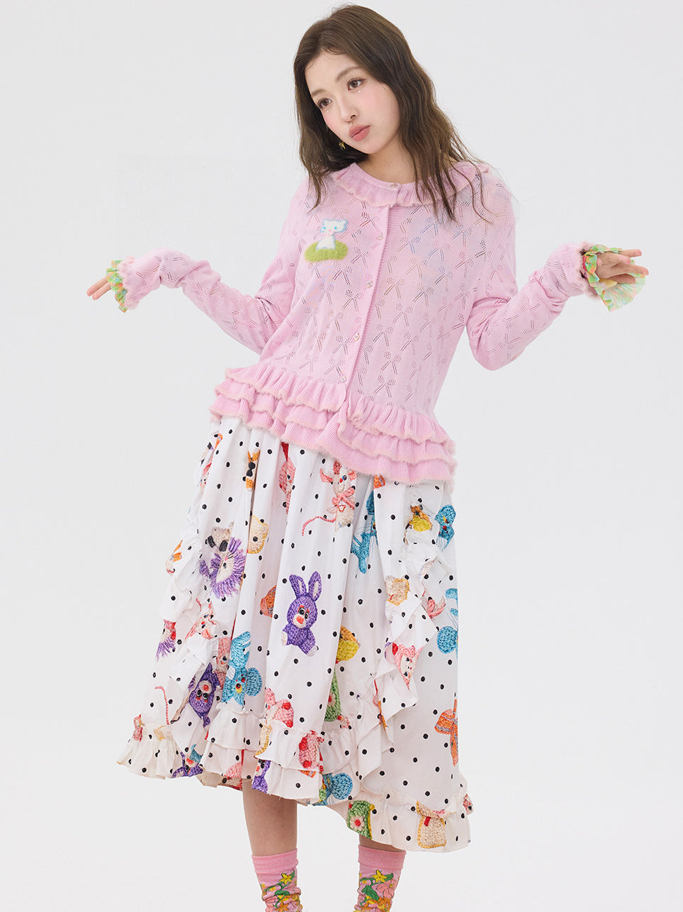 Cute Polka Dot Animal Ruffle Skirt