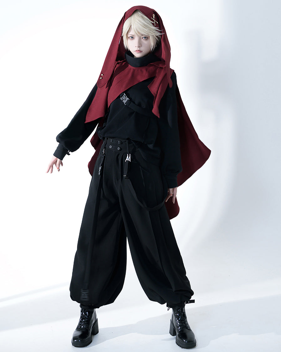 Stylish Burgundy Hooded Cape with Embellishments