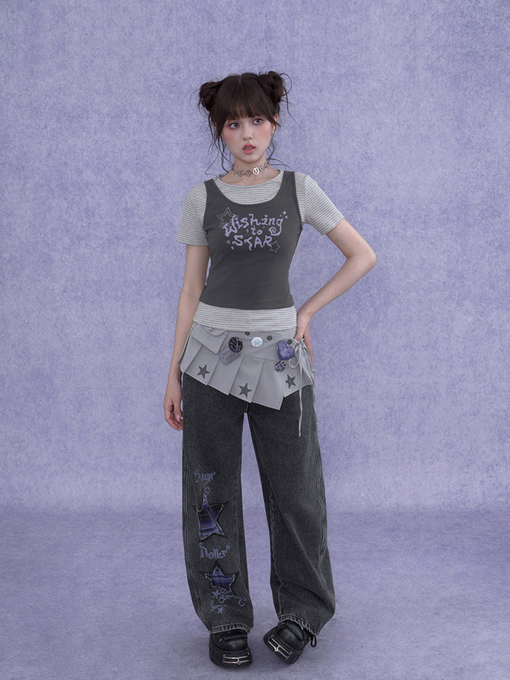 Layered Star Graphic Striped T-shirt