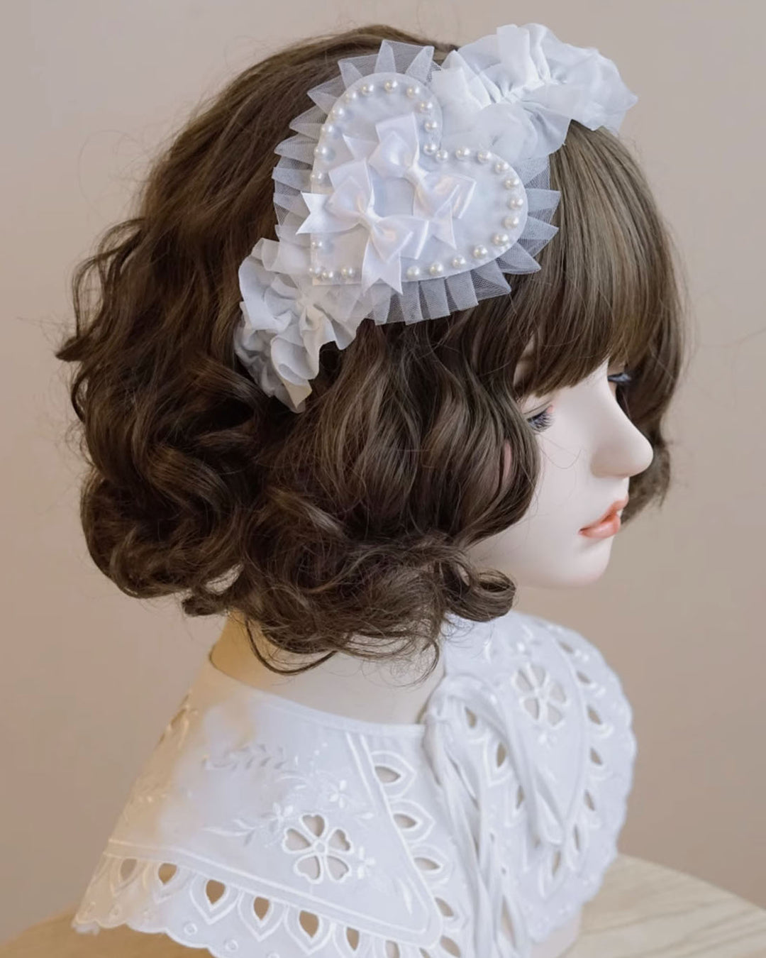 Lolita white bow lace heart headband