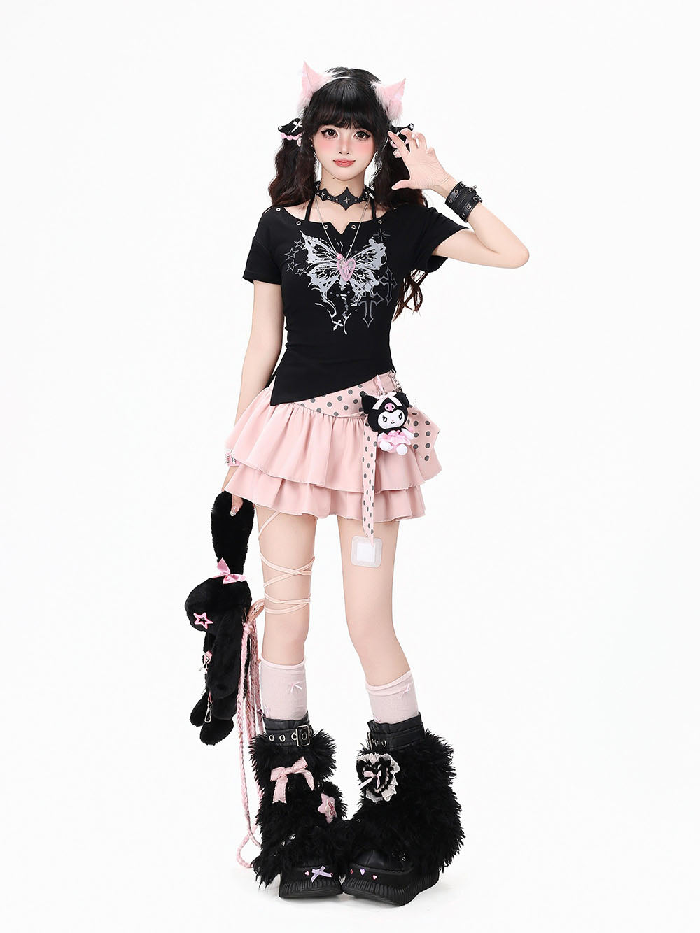 Polka Dot Sash Layered Ruffle Mini Skirt