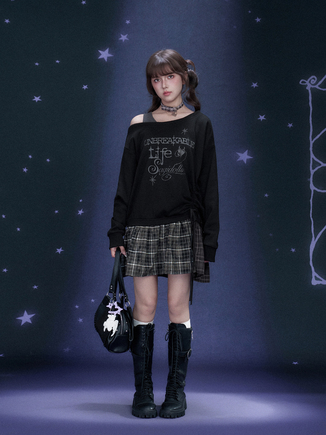 Dark Graffiti Faux Two Piece Dress