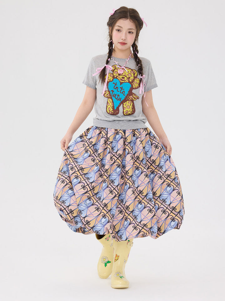 Pastel Animal Print Flare Skirt