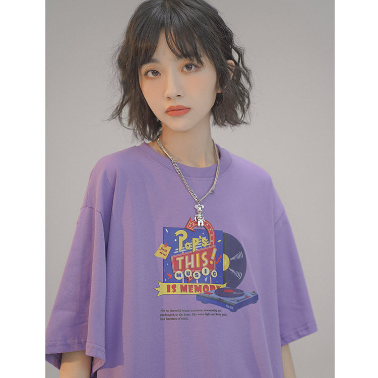 Vintage Printed Short-sleeve Loose Round-neck T-shirt