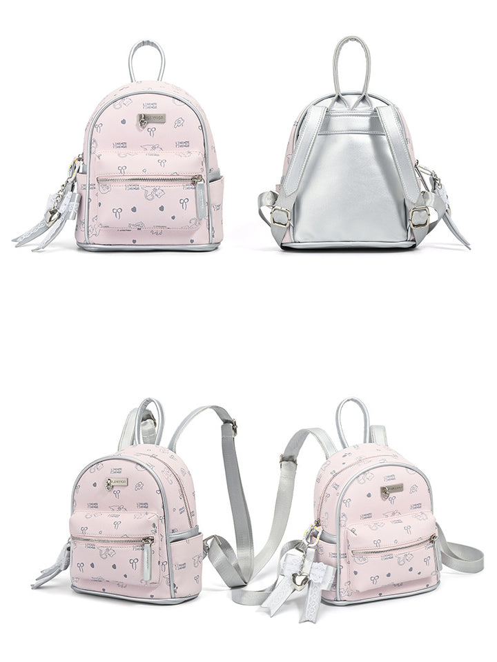 Pink Cute Cat Print Backpack