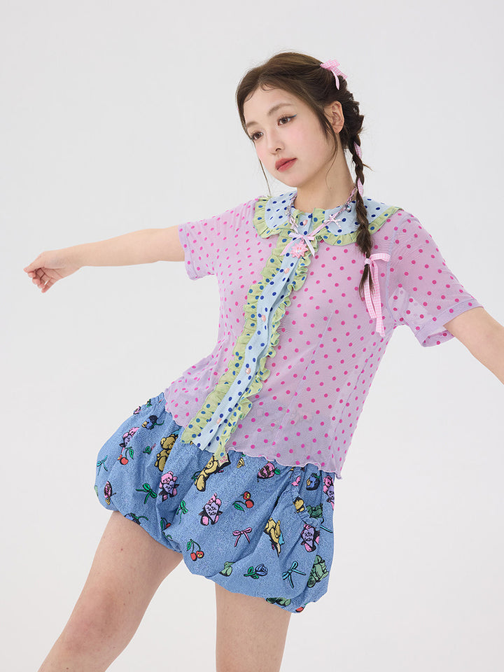 Pastel Bear Print Bubble Shorts