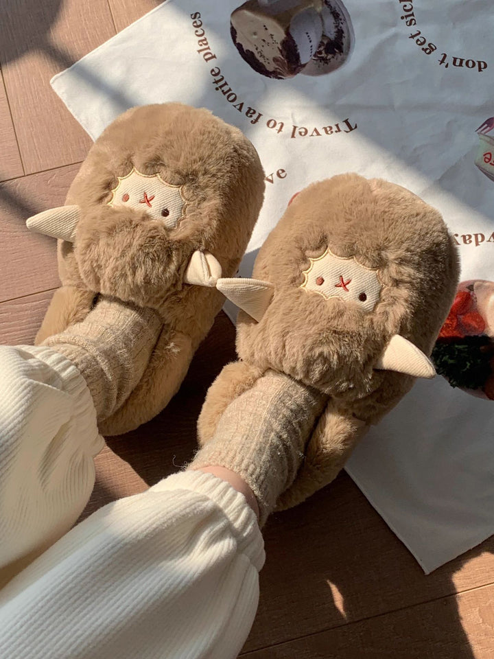 Lovely Sheep Plush Slippers