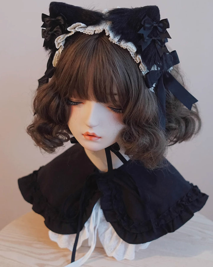 Black and White Bow Cat Ear Headband