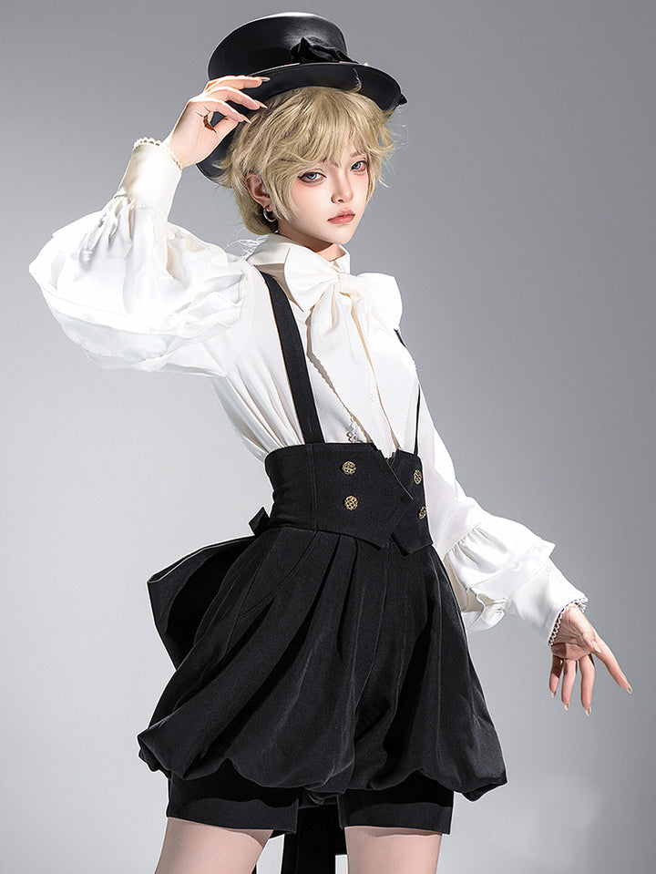 Elegant White Bow Blouse with Ruffle Sleeves